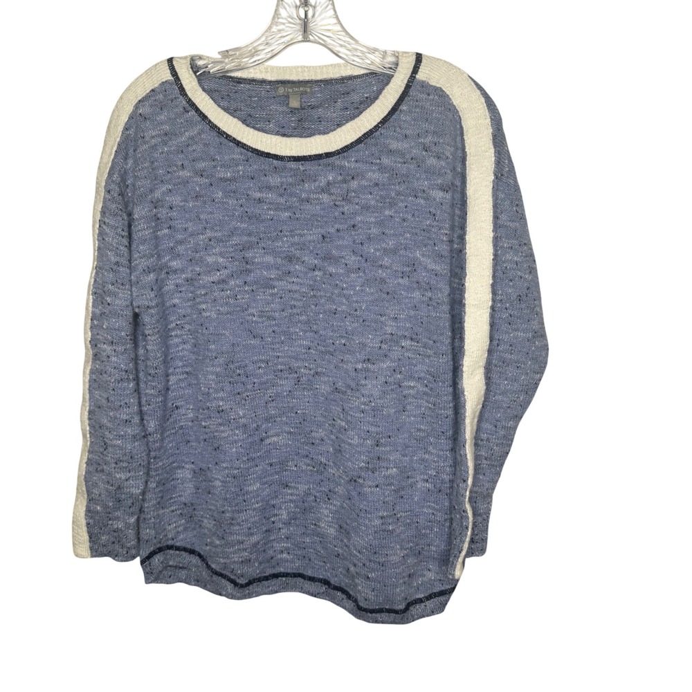 T by Talbots Womens Blue Speckled Knit Sweater Size L Crew Neck Long Sleeve